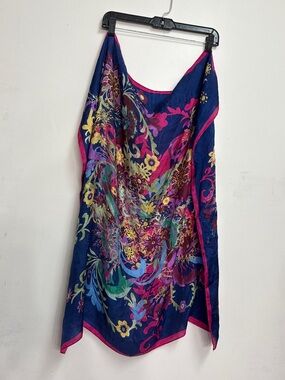 Navy blue and pink floral silk scarf 100% silk floral scarf spring head cover